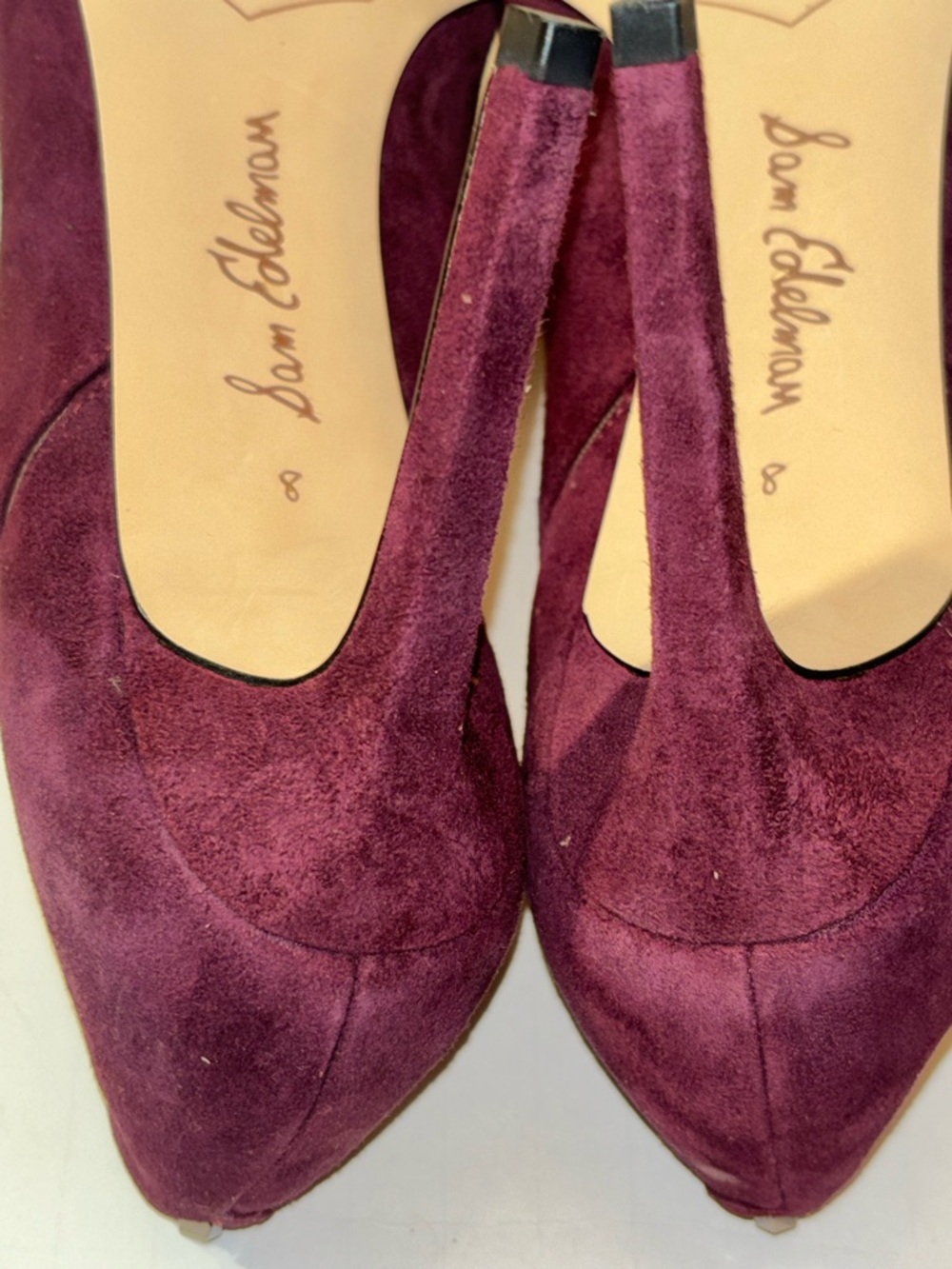 Sam Edelman Burgundy Suede Pointed-Toe Mesh-Inset Pumps - Picture 11 of 15